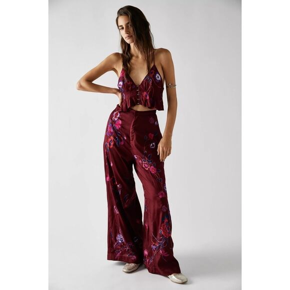Free People Mimi Embroidered Blouse & Pants Set